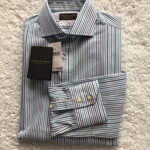 Thomas Dean Performance Striped Mens Dress Shirt